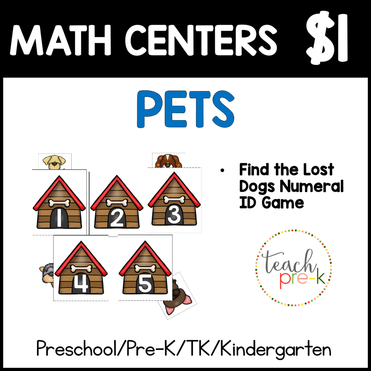 Pets Math Centers/Find the Dogs Number ID Game 0-20