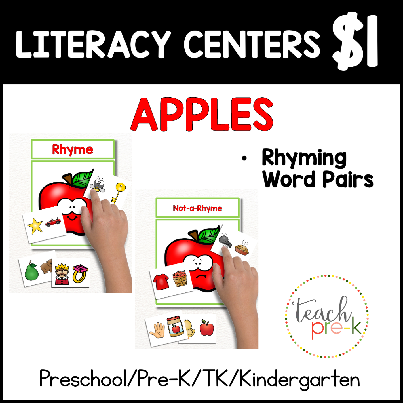 Apples Literacy Centers/Rhyming Word Pairs Activity