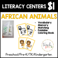 African Animals  Literacy Centers/Vocabulary Memory Match & Foldable Coloring Book
