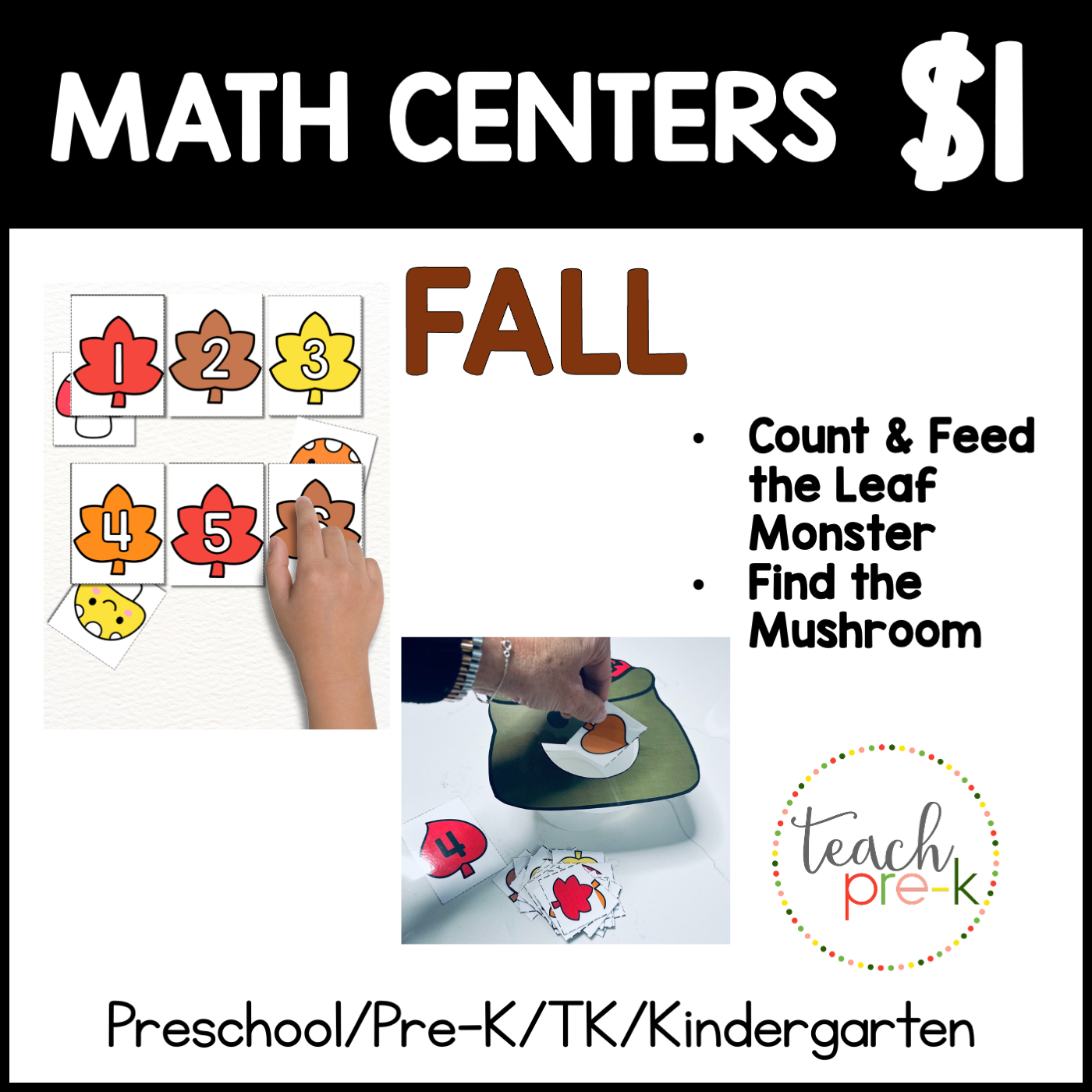 Fall Math Centers/Find the Mushroom & Feed the Leaf Bag