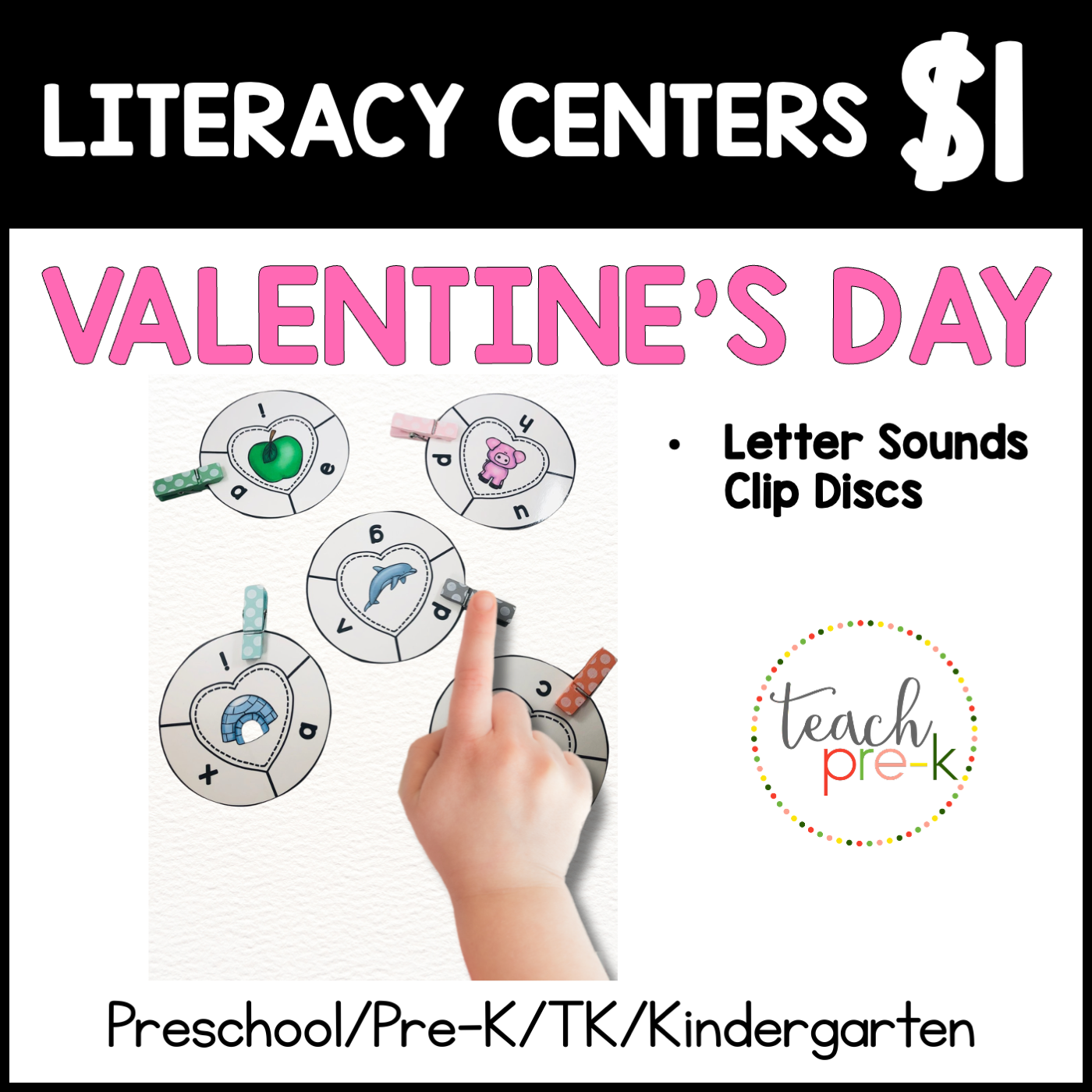 Valentine's Day Literacy Centers/Letter Sounds Clip Discs