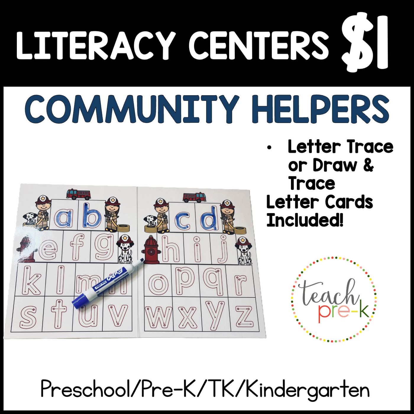 Community Helpers Literacy Centers/Letter Draw & Trace Mat