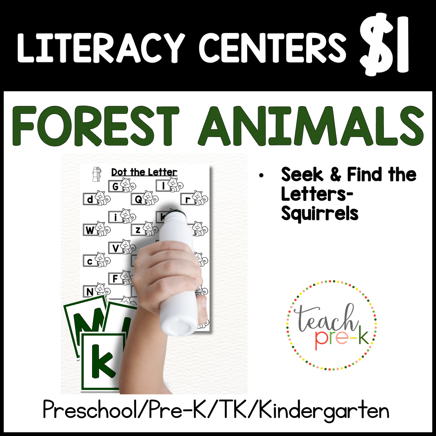 Forest Animals Literacy Centers/Seek & Find the Squirrels Letters