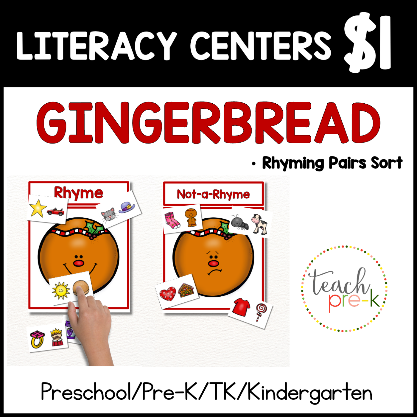 Gingerbread Literacy Centers/ Rhyming Pairs Sort