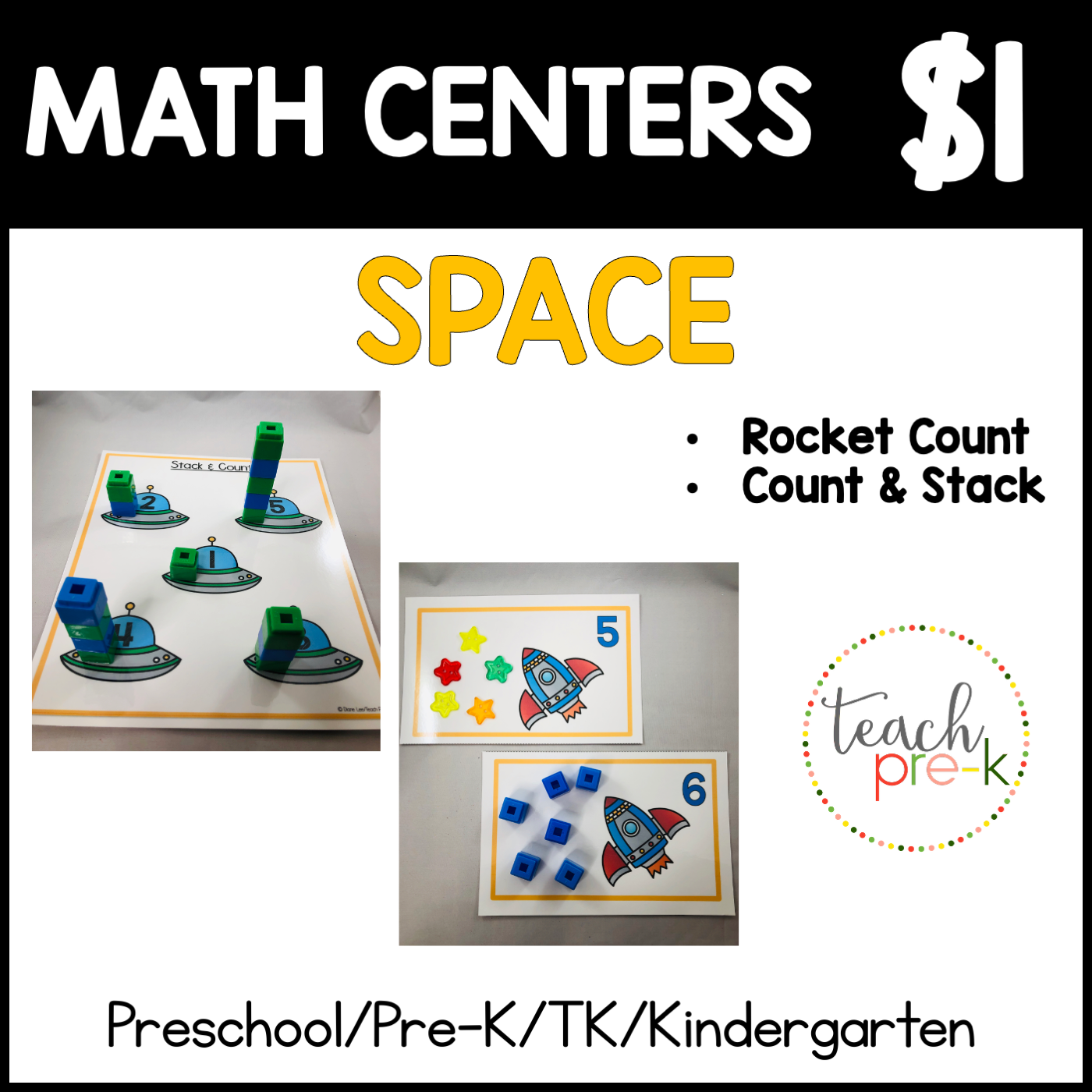Space Math Centers/Count & Stack, & Counting Cards to Use With Manipulatives