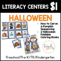 Halloween Literacy Centers/Pumpkin Carving Sequencing Activity, & Foldable Coloring Book