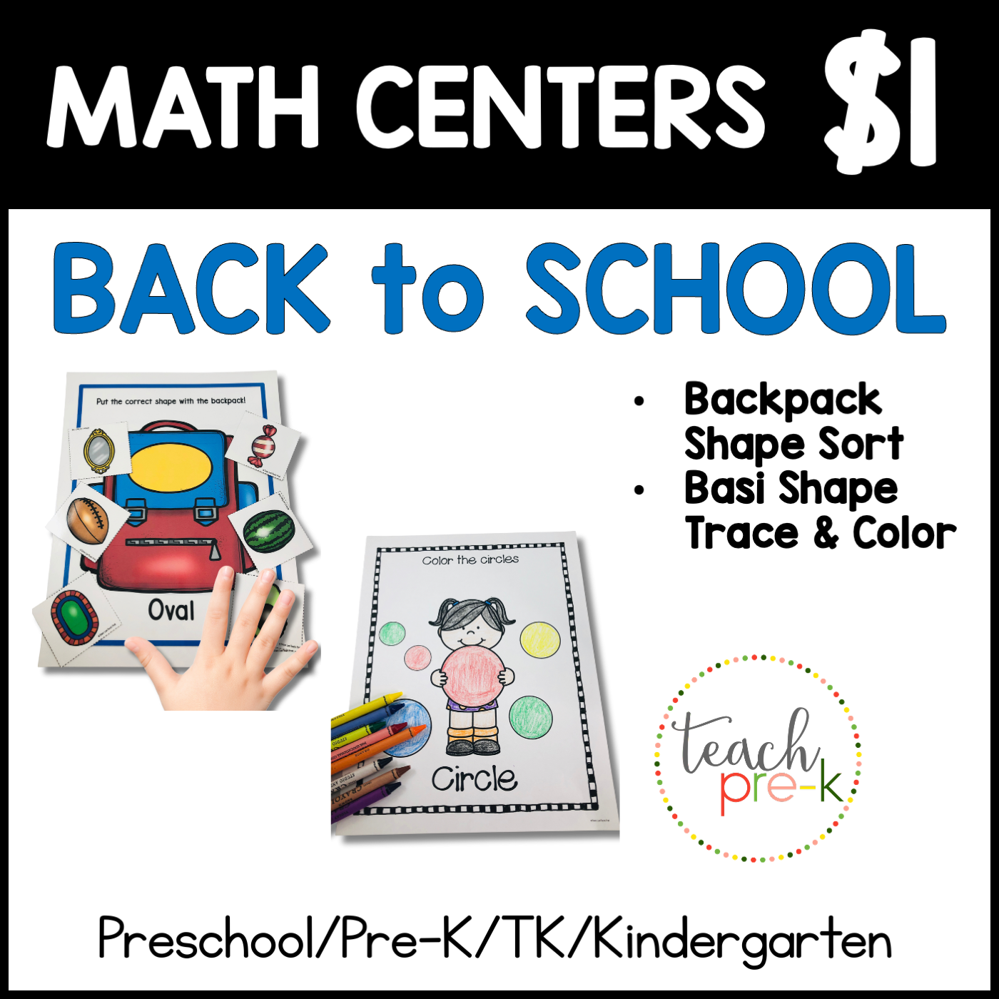 BTS Math Centers/Backpack Shapes Sort & Color the Shapes