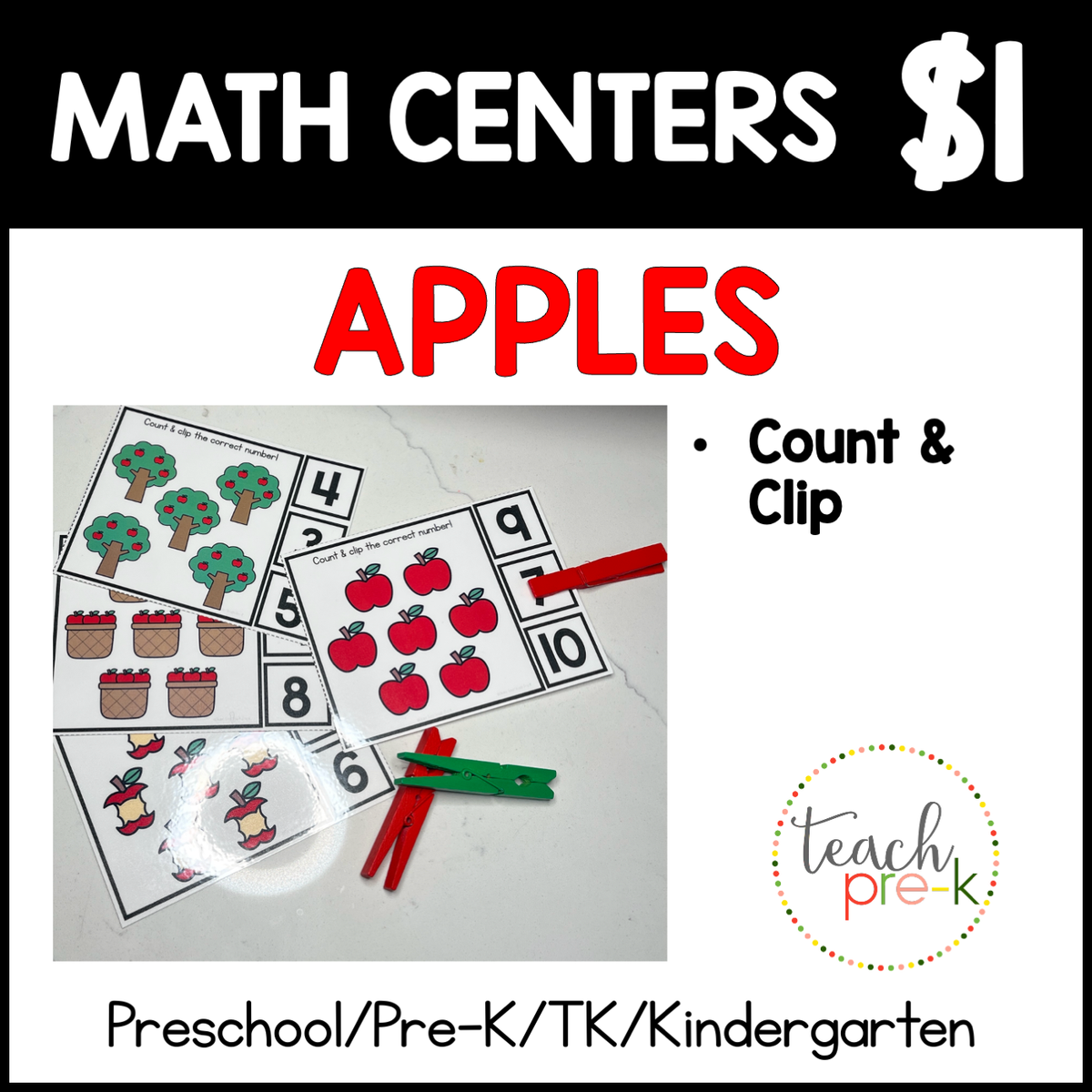 Apple math Centers/Count & Clip