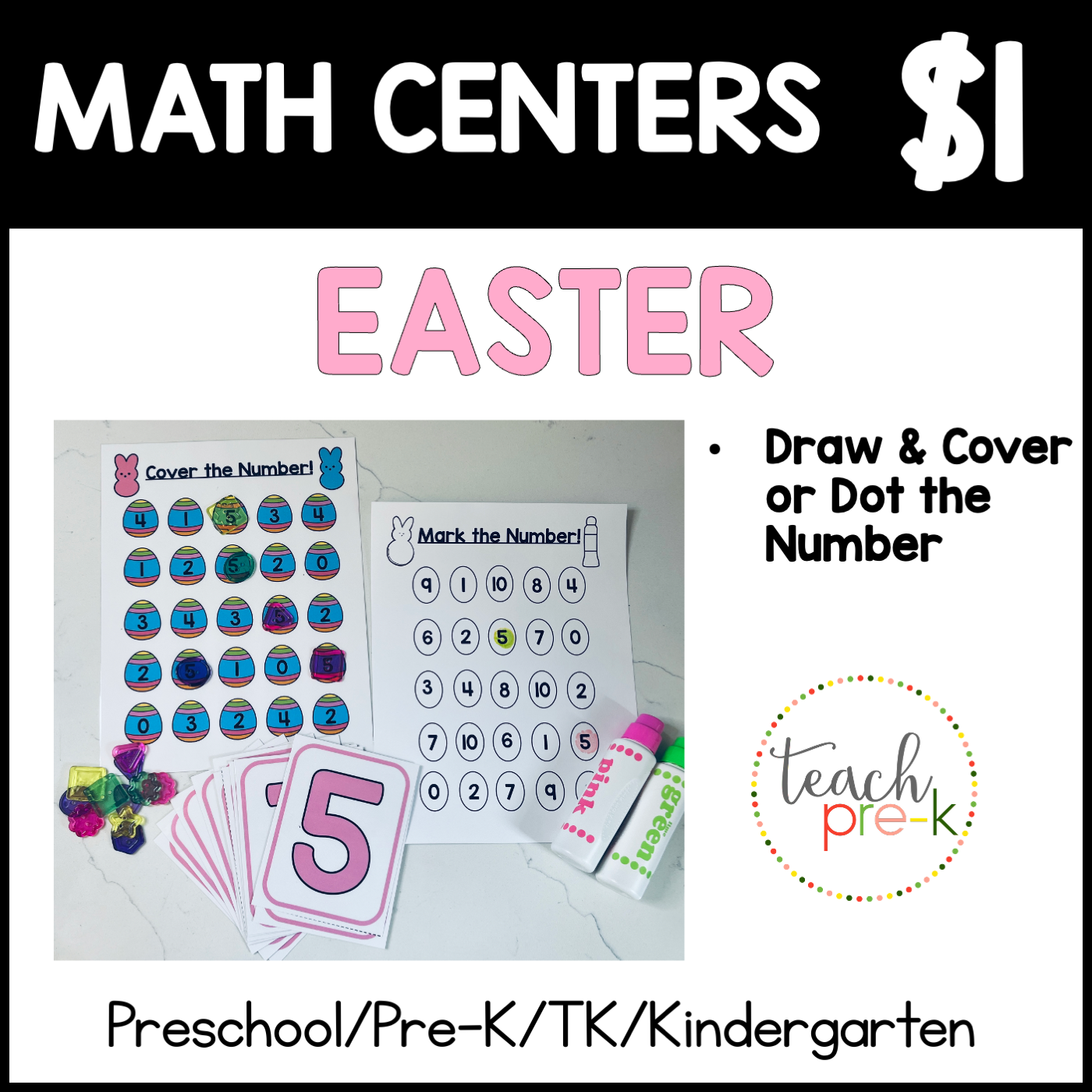 Easter Math Centers/Draw & Cover or Dot the Numbers