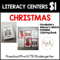 Christmas Literacy Centers/Vocabulary Memory Match & Foldable Coloring Book