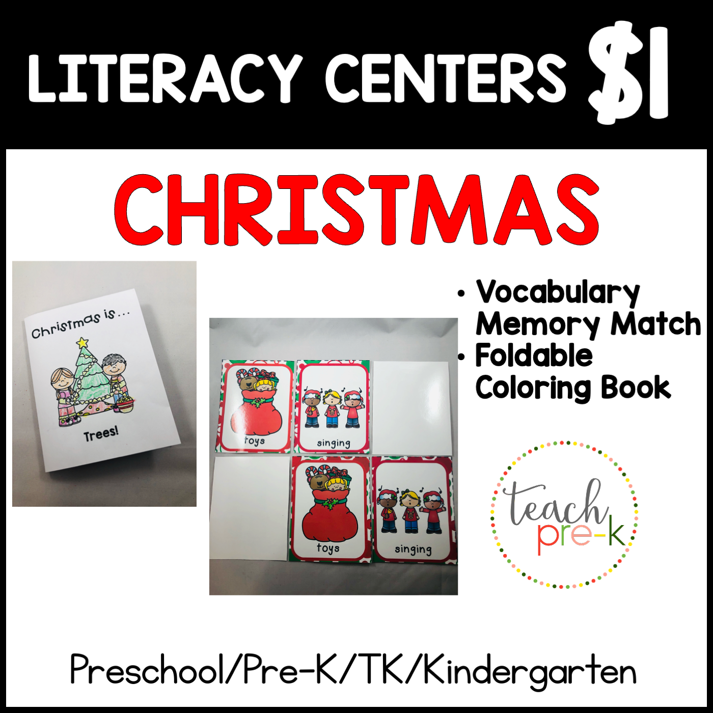 Christmas Literacy Centers/Vocabulary Memory Match & Foldable Coloring Book