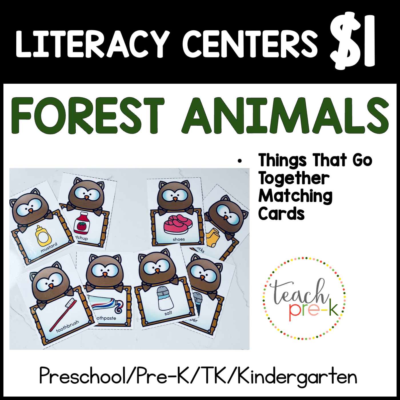 Forest Animals Literacy Centers/Things That Go Together Matching Cards