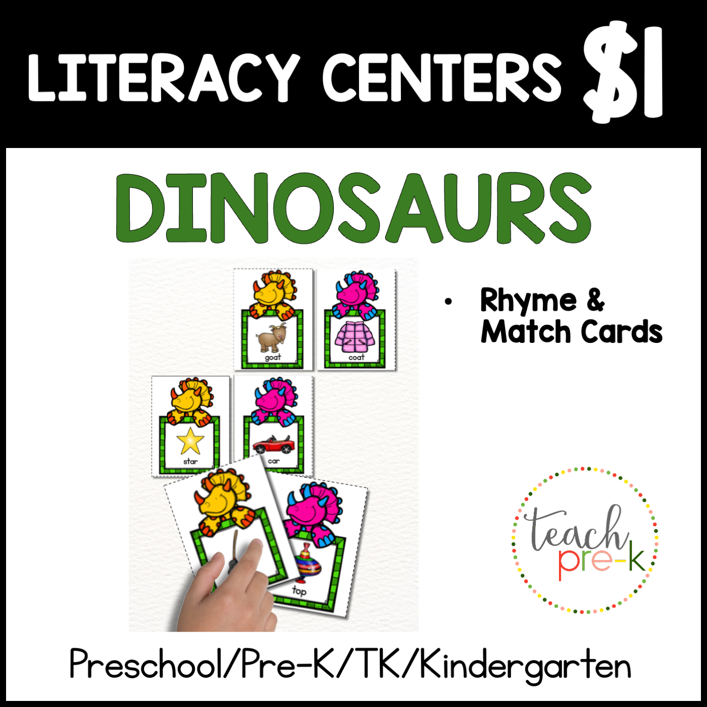 Dinosaur Literacy Centers/Rhyme & Match Cards