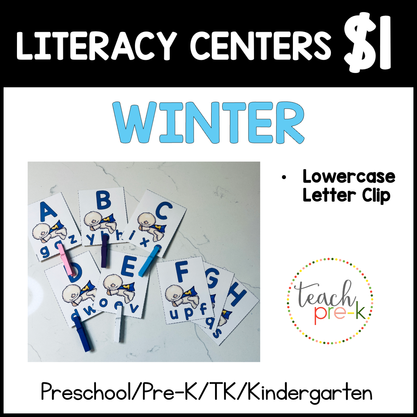Winter Literacy Centers/Lowercase Letter Clip-Yeti Theme