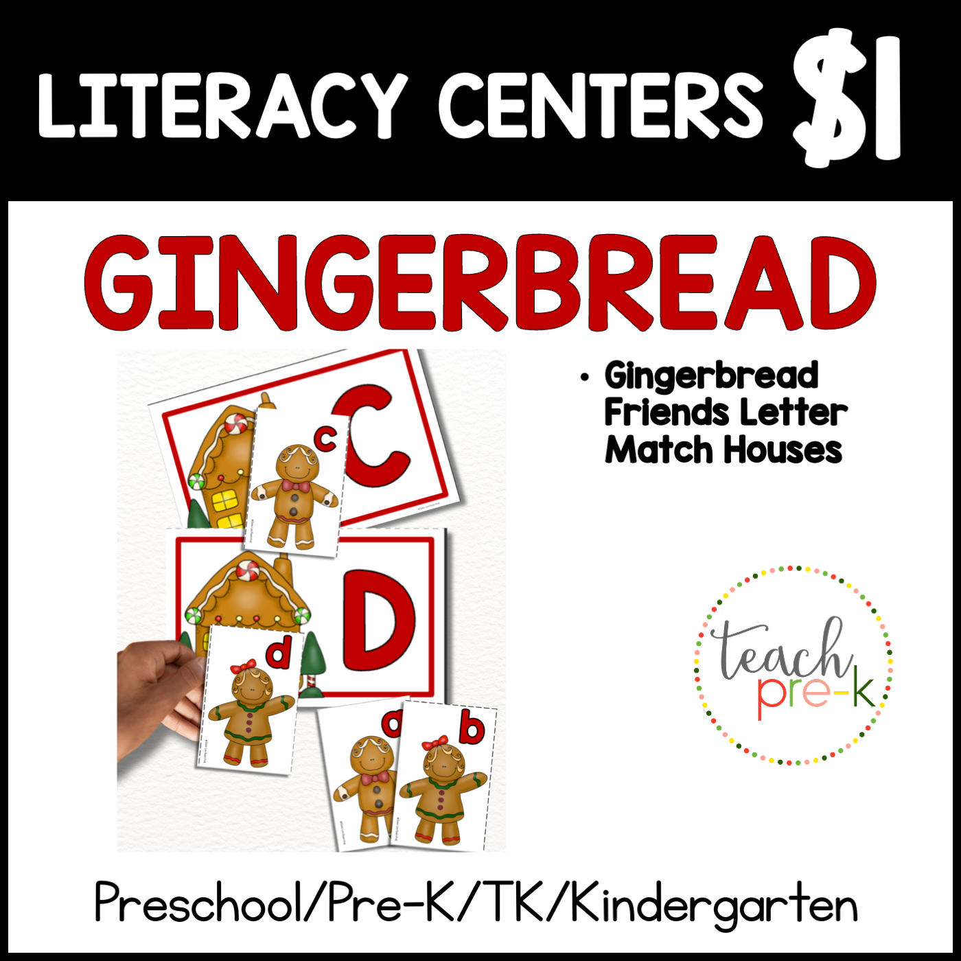 Gingerbread Literacy Centers/ Help the Gingerbread Friends Find Their Houses Letter Matching