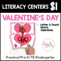 Valentine's Day Literacy Centers/Letter & Sound Match Hearts