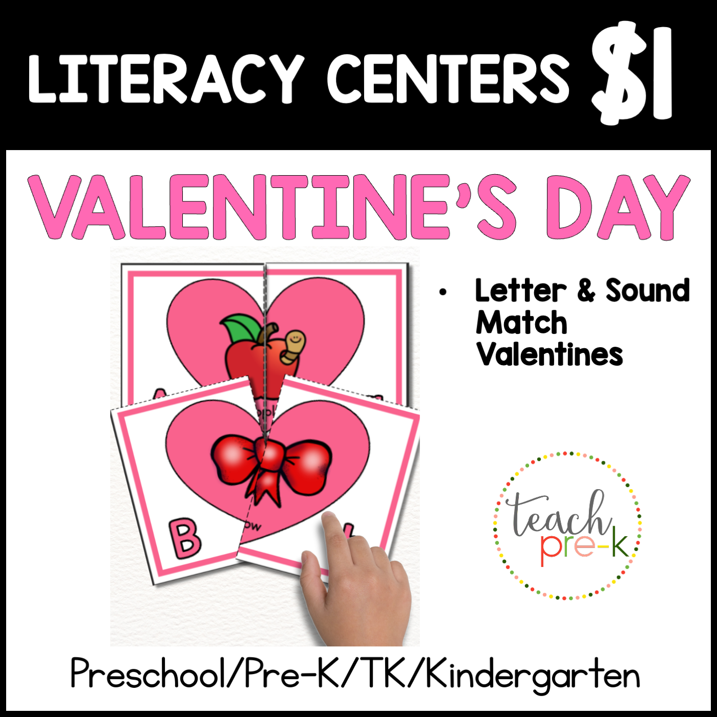 Valentine's Day Literacy Centers/Letter & Sound Match Hearts
