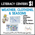 Weather Literacy Centers/Clip the Rhyme, Letter Match Mats, & Letter Formation Mats