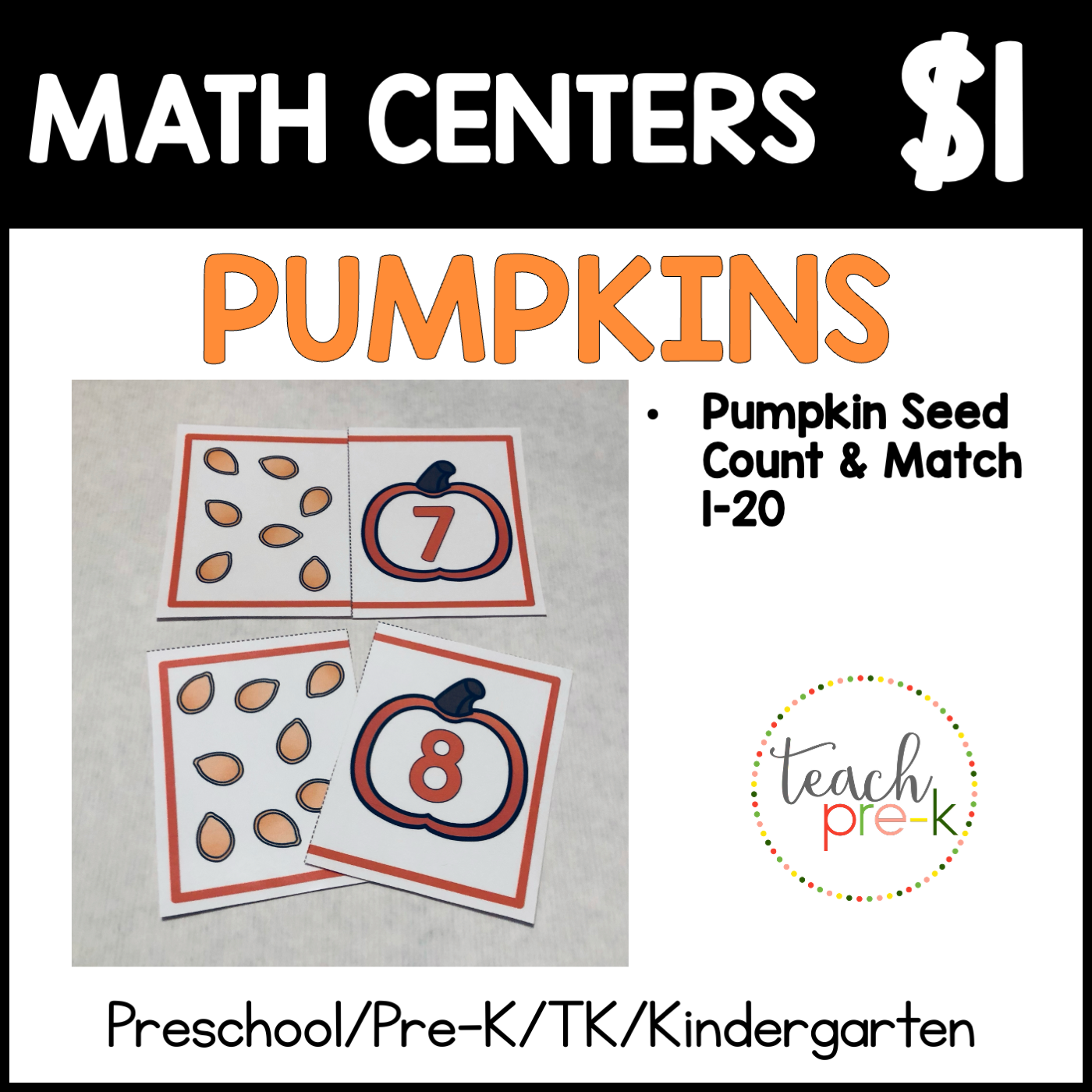 Pumpkin Math Centers/Pumpkin Seeds Count & Match