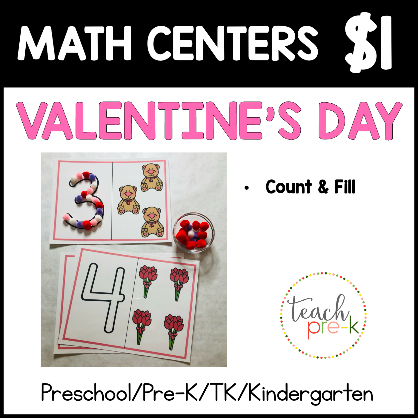 Valentine's Day Math Centers/Count & Fill or Trace the Numbers