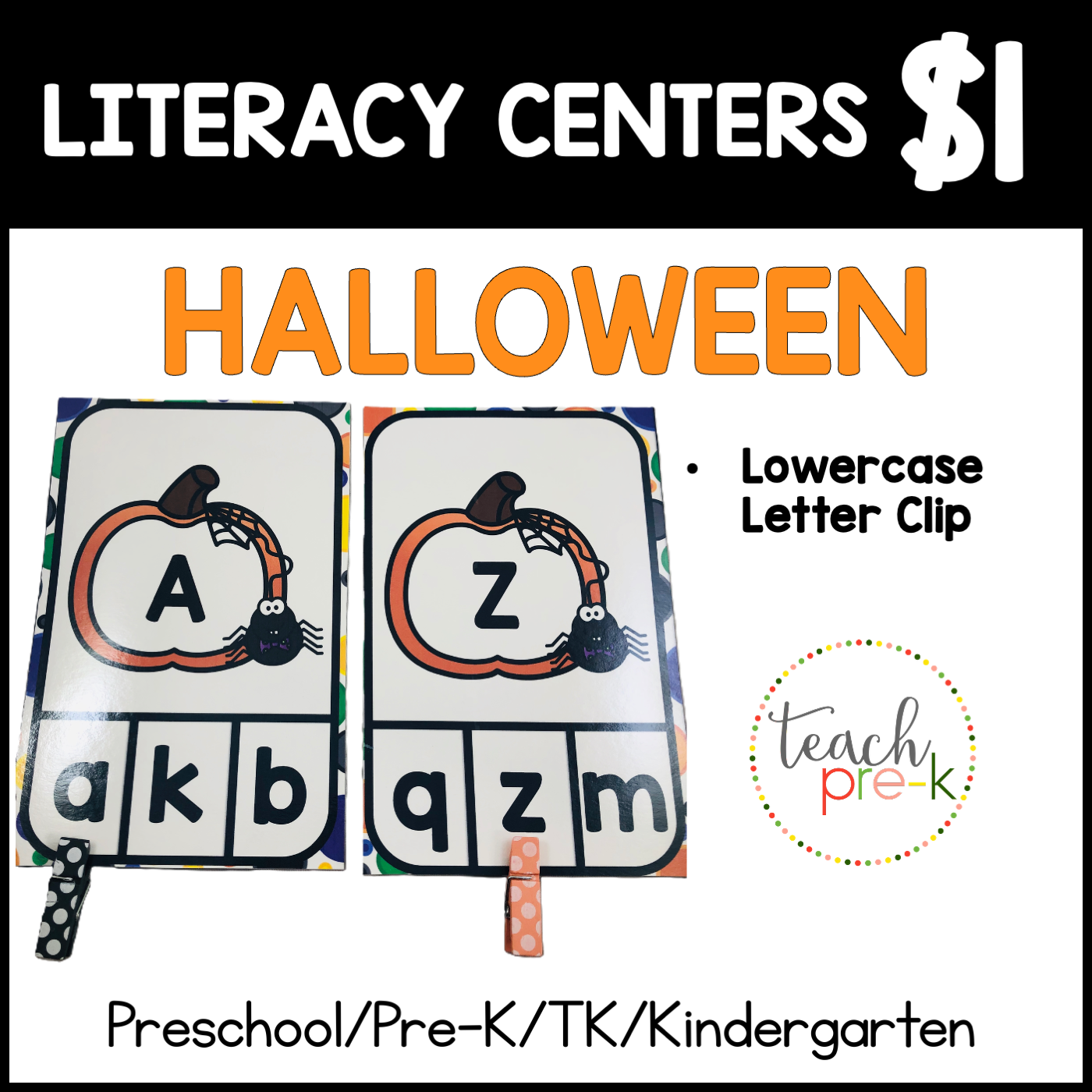 Halloween Literacy Centers/Lowercase Letter Clip