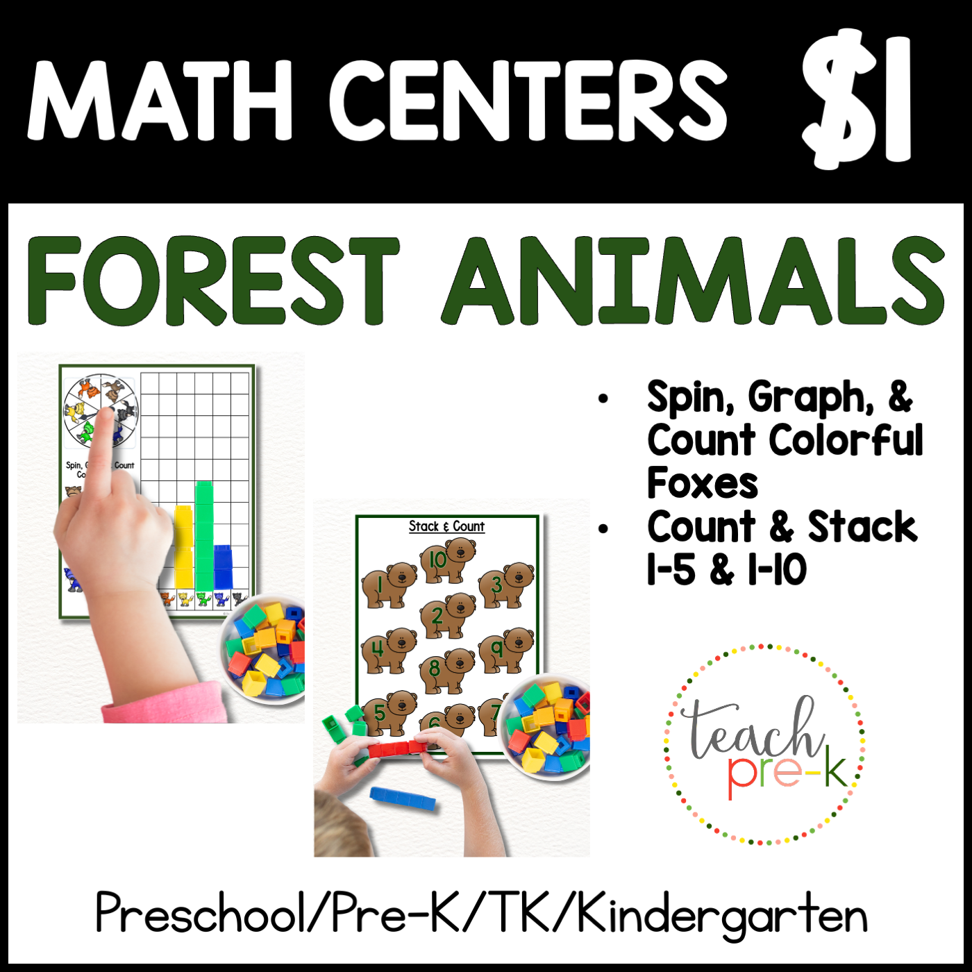 Forest Animals Math Centers/Spin, Graph & Count, & Stack &b Count 1-5, & 1-10