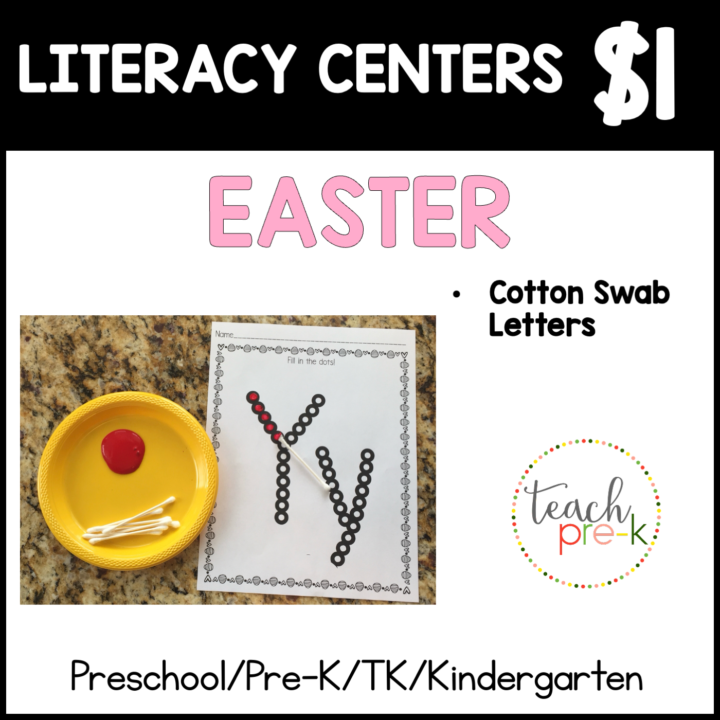 Easter Literacy Centers/Cotton Swab Letters