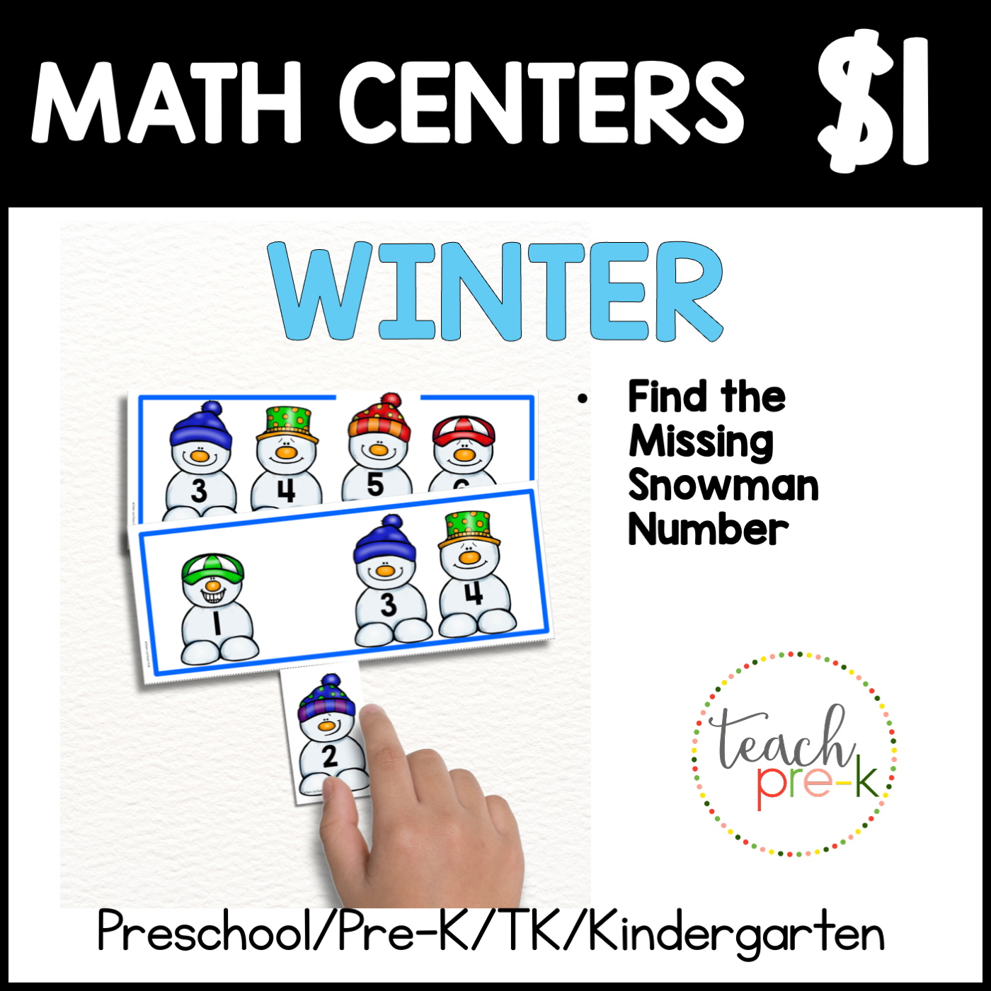 Winter Math Centers/Find the Missing Snowman Number Order Activity
