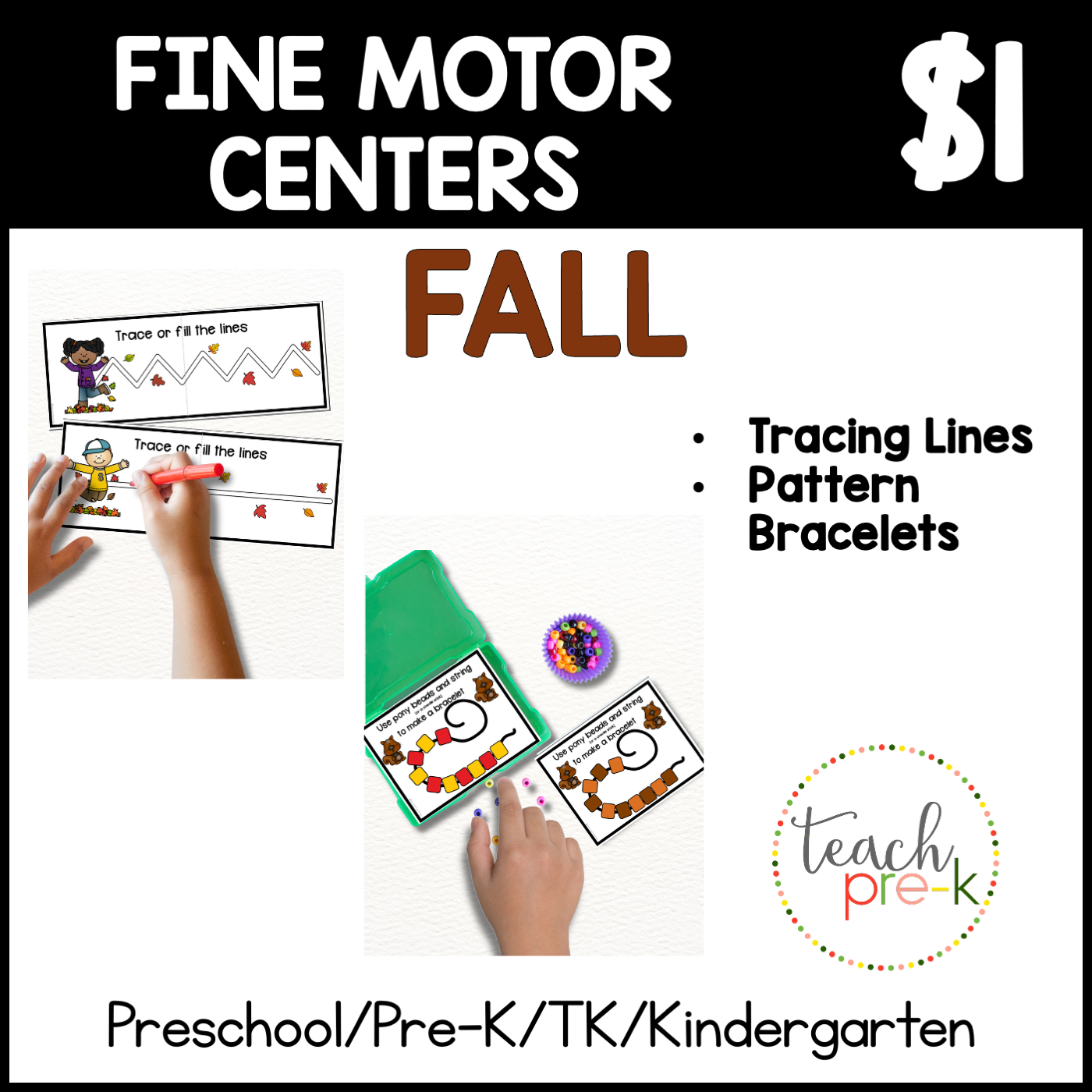 Fall Fine Motor Centers/Pattern Bead Bracelets & Tracing Lines Practice