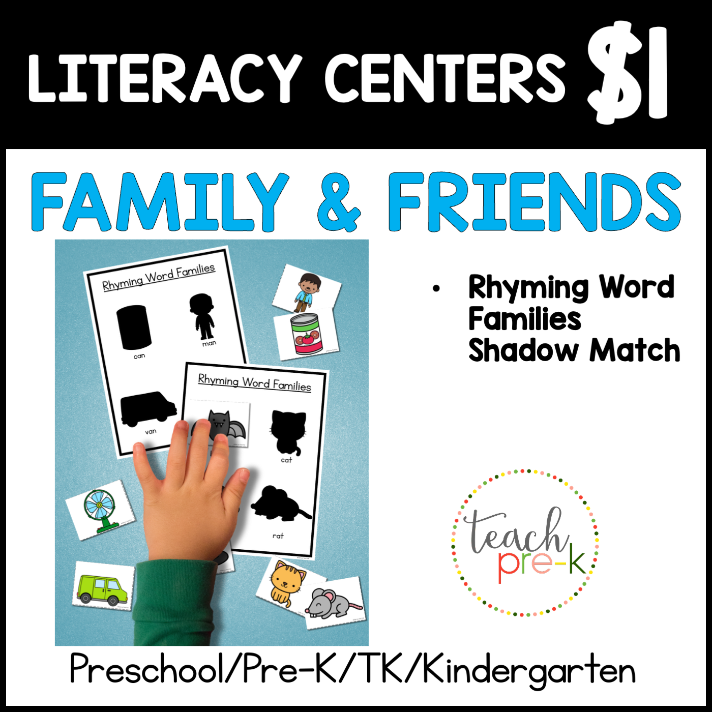 Family & Friends Literacy Centers/Rhyming Word Families Shadow Match