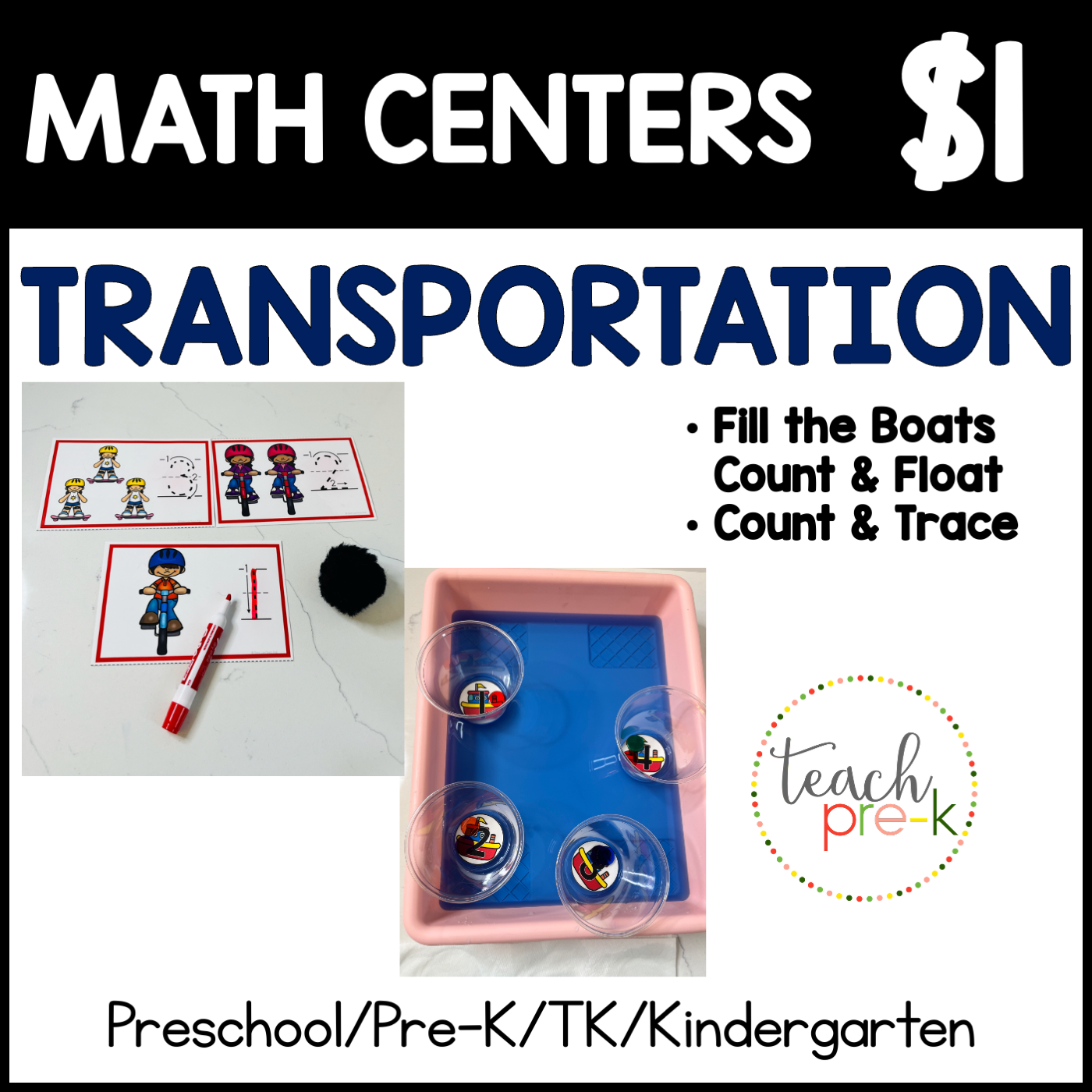 Transportation Math Centers/Fill the Boats Count & Float, & Count & Trace