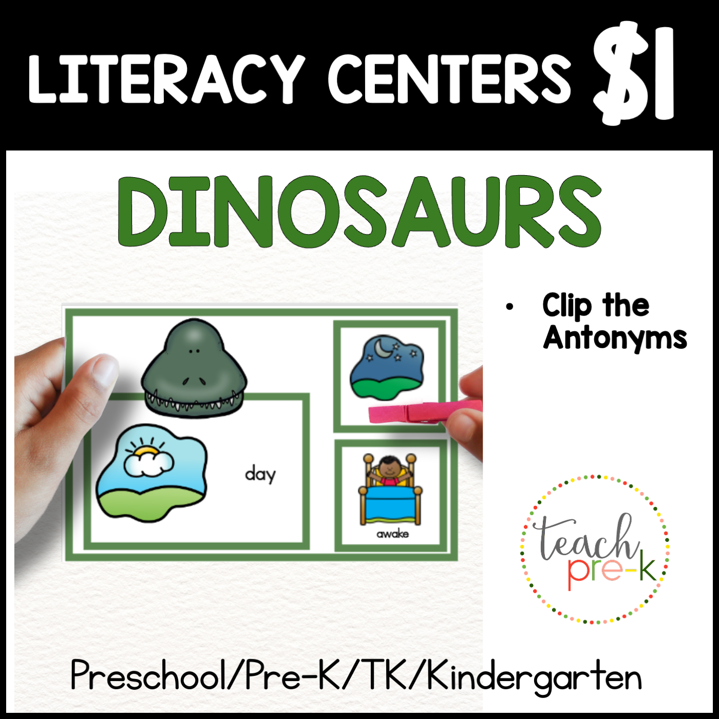 Dinosaur Literacy Centers/Clip the Antonym Cards