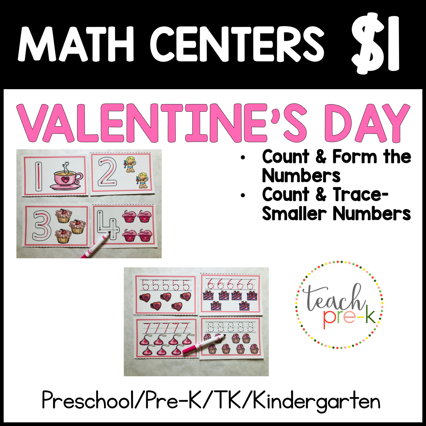 Valentine's Day Math Centers/Count & Form the Numbers, & Count & Small Trace Numbers
