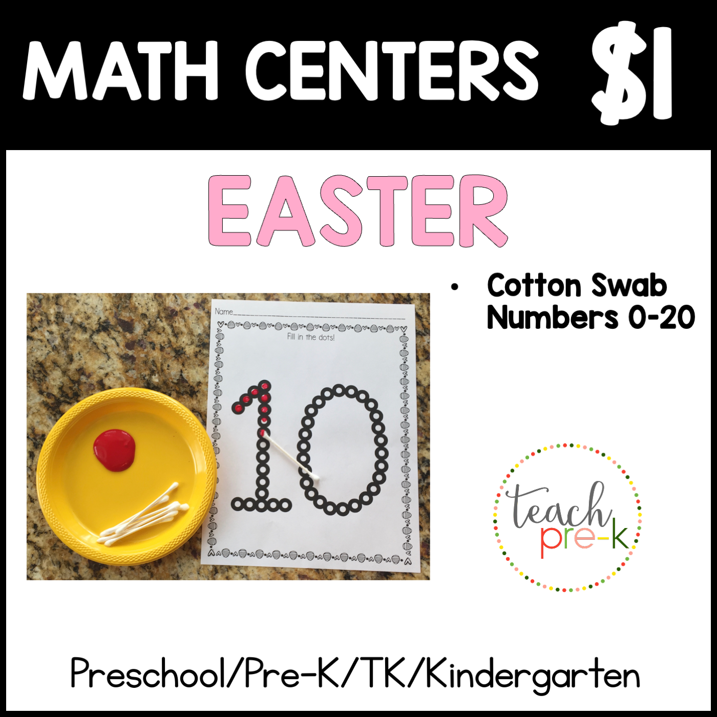 Easter Math Centers/Cotton Swab Numbers 0-20
