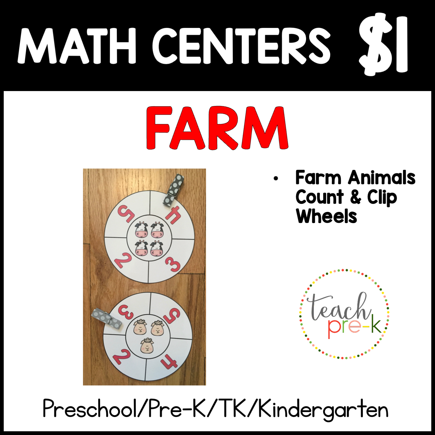 Farm Math Centers/Farm Animals Count & Clip Wheels