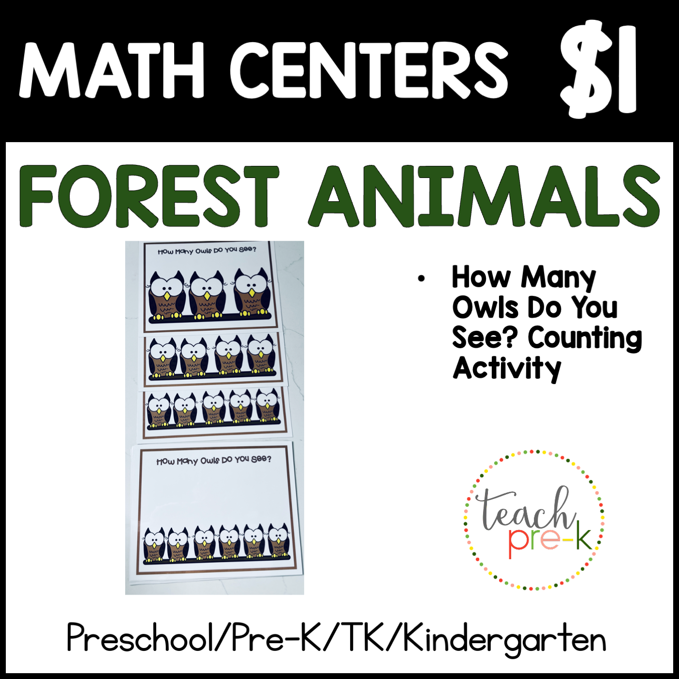 Forest Animals Math Centers/How Many Owls Do You See?