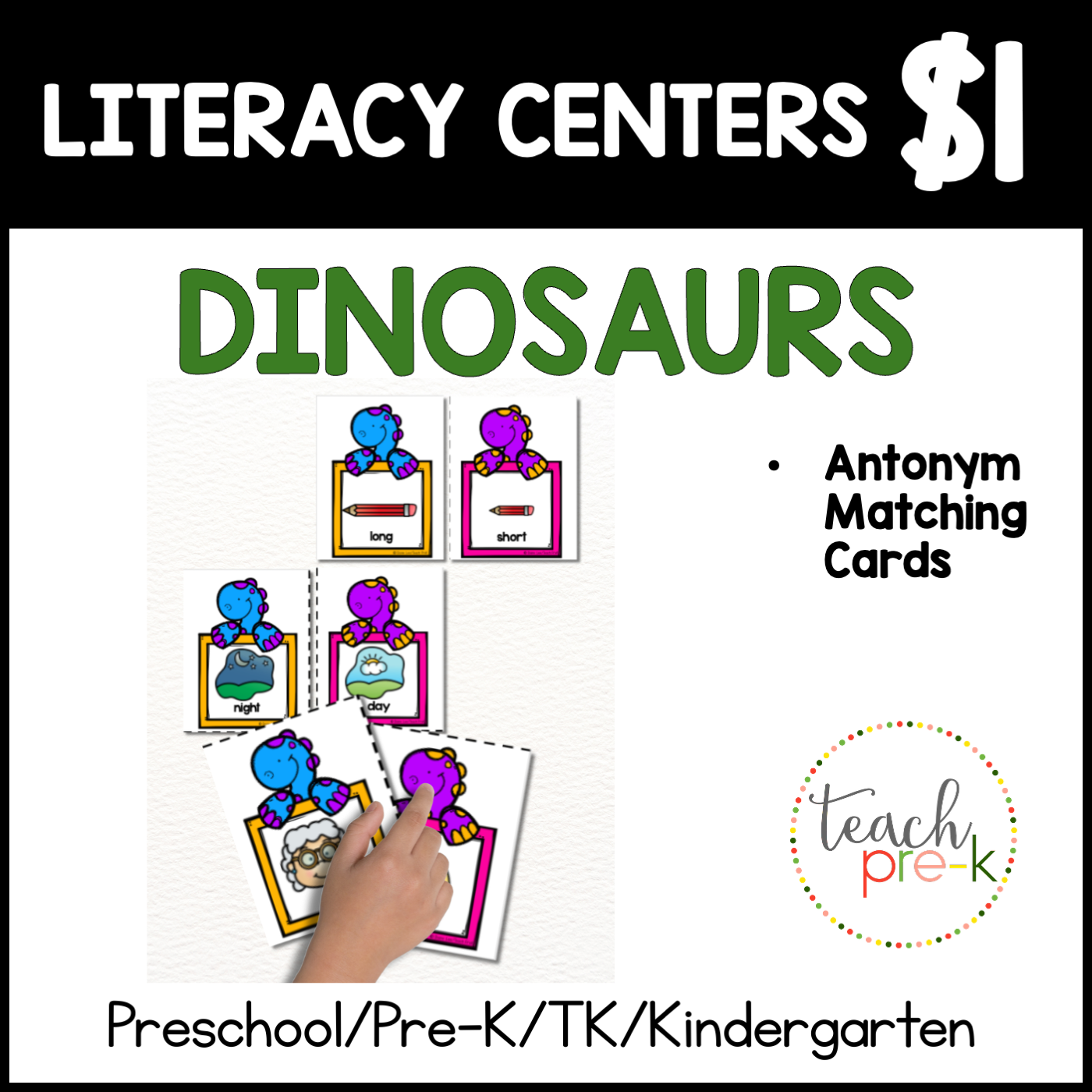 Dinosaur Literacy Centers/Antonym Matching Cards