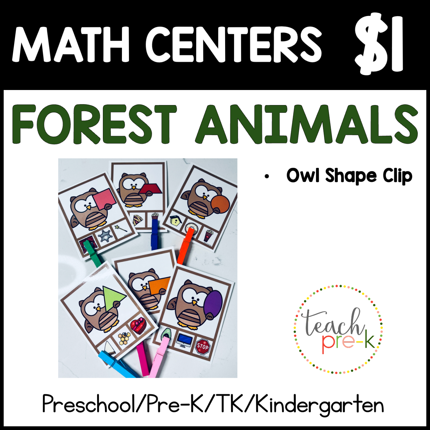 Forest Animals Math Centers/Owl Shape Clip