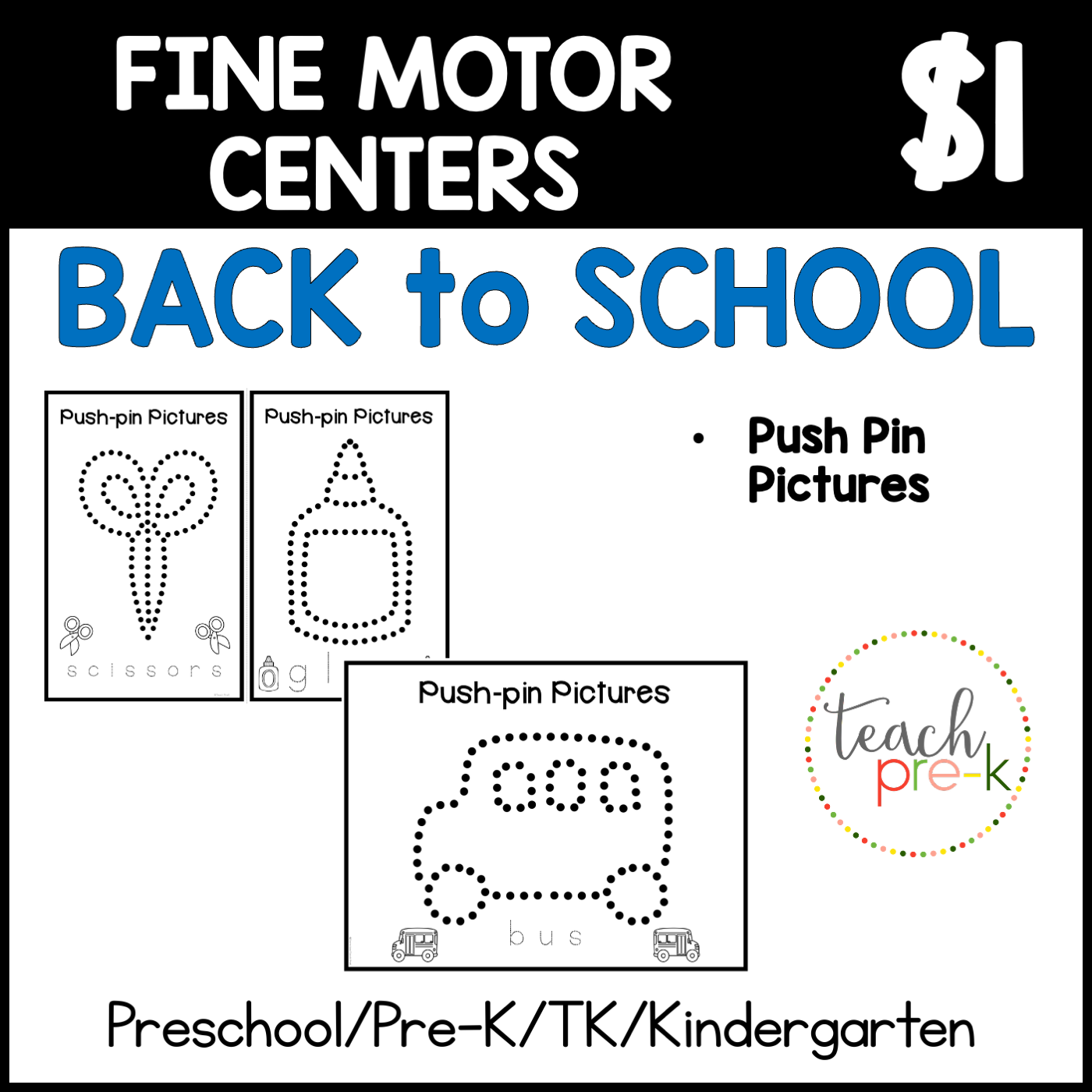Back to School Fine Motor Centers/Push Pin Pictures