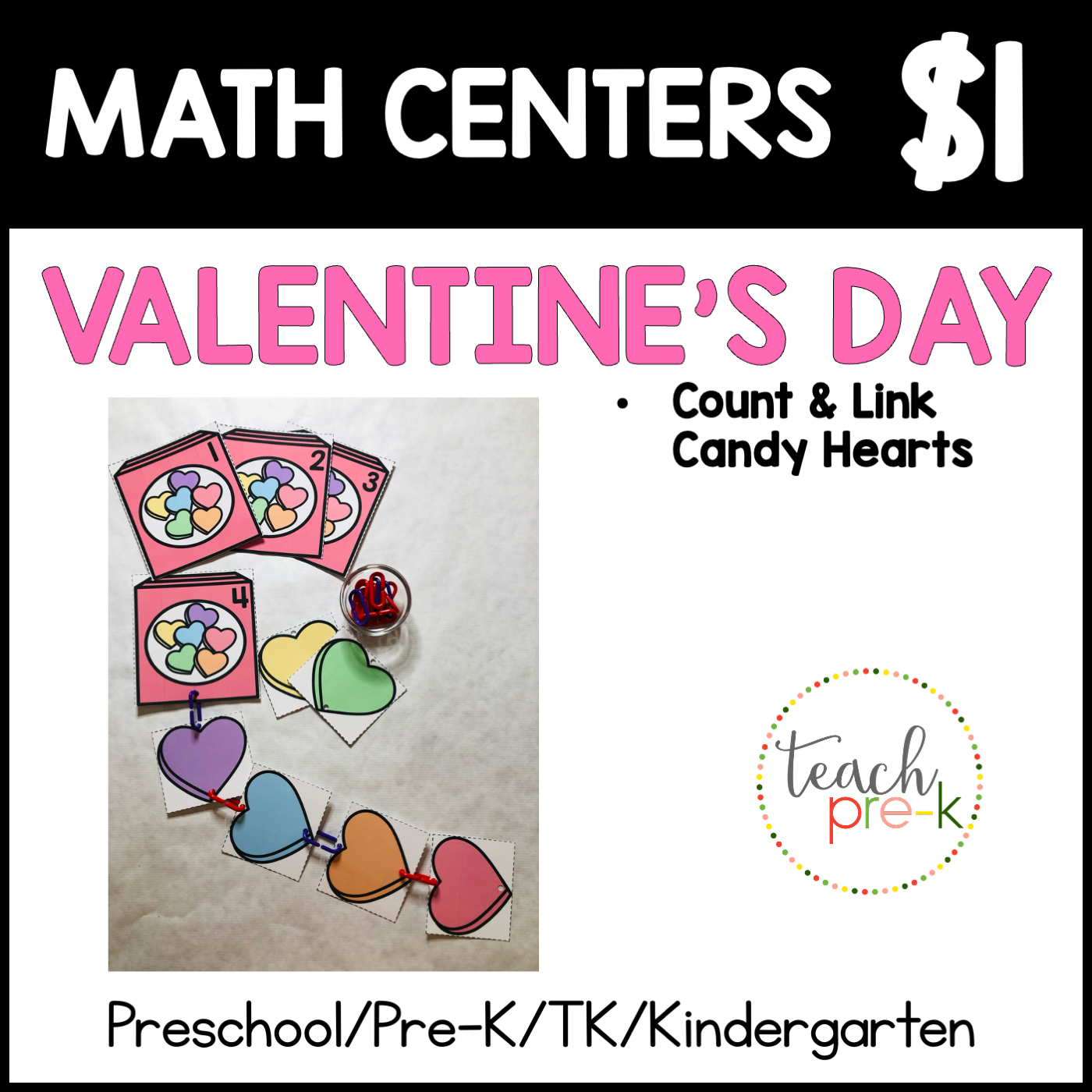 Valentine's Day Math Centers/Count & Link Candy Hearts