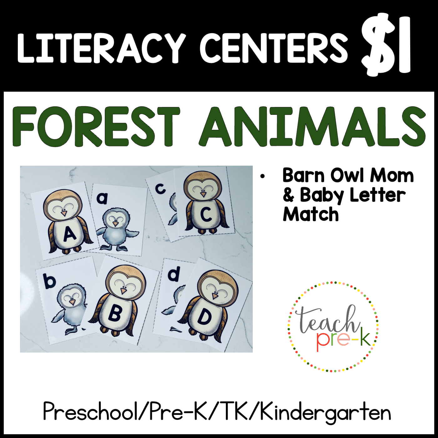 Forest Animals Literacy Centers/Barn Owl & Baby Letter Match