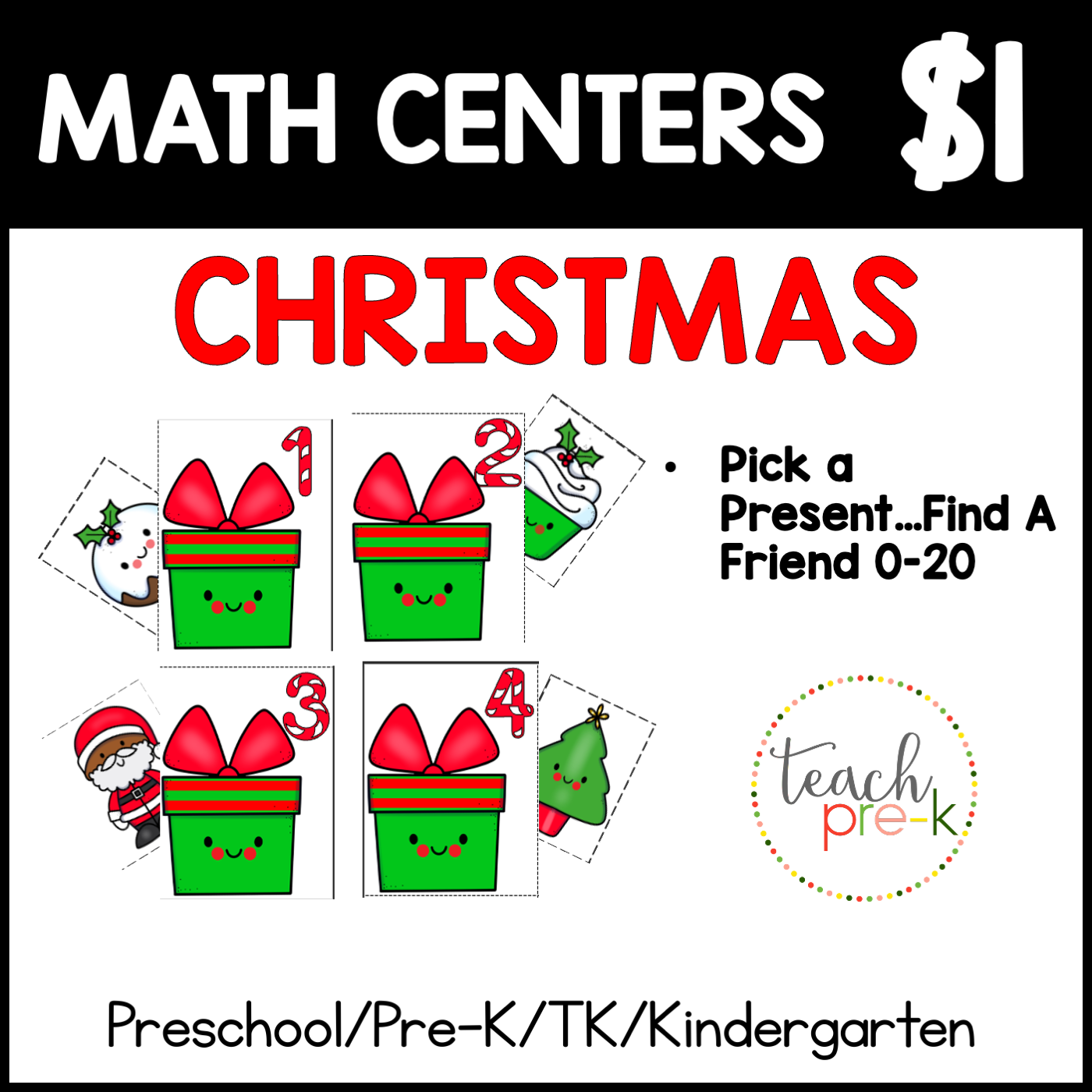 Christmas Math Centers/Pick a Present, Find the Christmas Friends