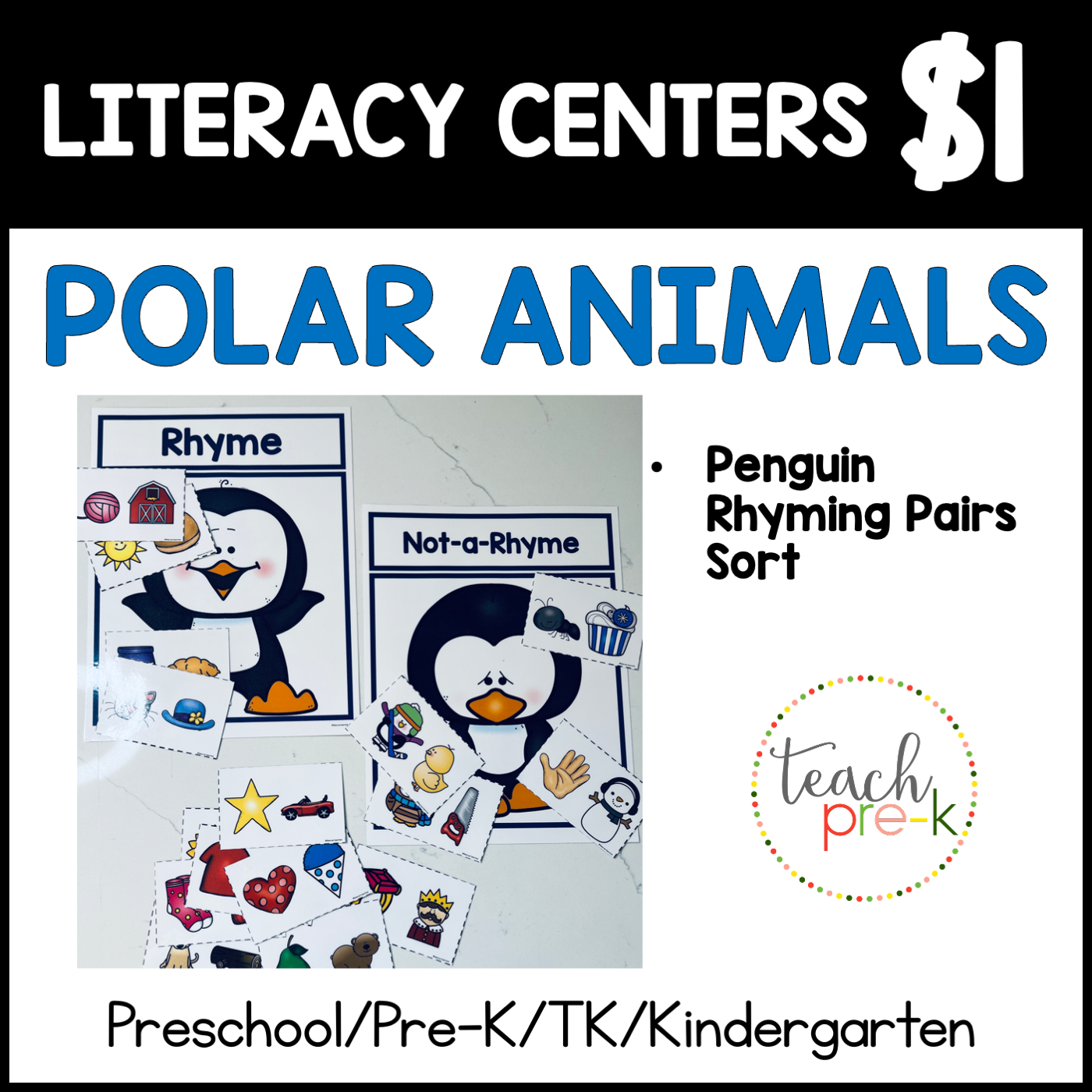 Polar Animals Literacy Center/Rhyming Pairs Sort